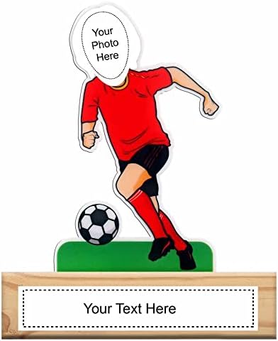Quirkaboo Персонализирана фудбалска навивачка карикатура Фото подарок со дрвен штанд