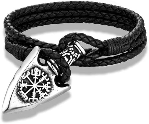 Зборо норвешки компас копја од кожна нараквица за мажи Викиншки руни додатоци Троица амајлија Скандинавски накит-19261
