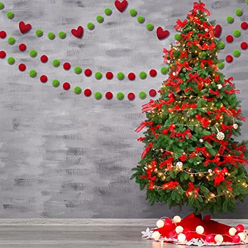 Татуо 3 Парчиња Божиќна Пом Пом Венец Зелена И Црвена Топка Од Филц Венец Црвено Срце Помпон Венец За Божиќни Украси На Ѕидови