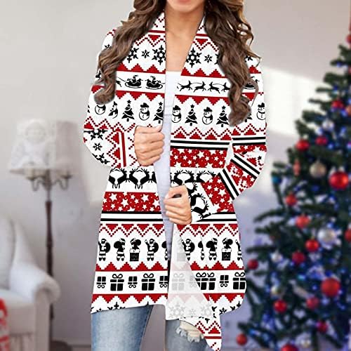 Christmasените Божиќна кардиган Зимска снегулка елка Печати средна должина лабава дневна јакна кардиган џемпер за жени
