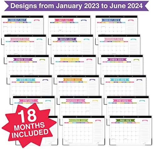 1 Шарен Календар За Големо Биро 2023-2024 Календарска Подлога За Биро, 1 Голем Магнетски Календар За Табла За Суво Бришење Во Фрижидер, Голем