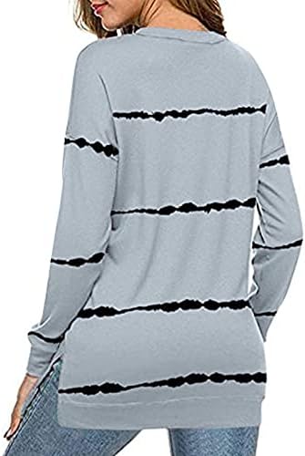 Biucly женски обични долги ракави екипажот џемпер со шарени печатени лабави пулвер врвови кошули