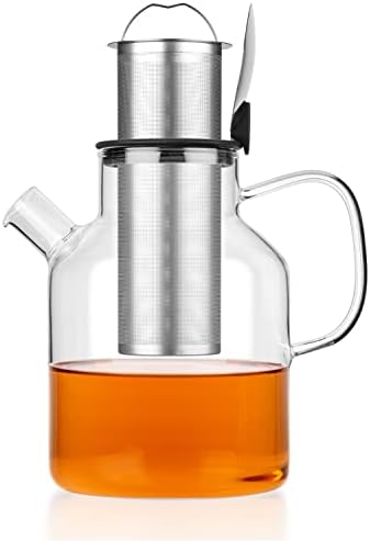 Tealyra - Голем стаклен шпорет -врвен котел 74 -унца - чајник - отпорен на топлина Боросиликат - стомна - карафе - за вода сок од чај - топла