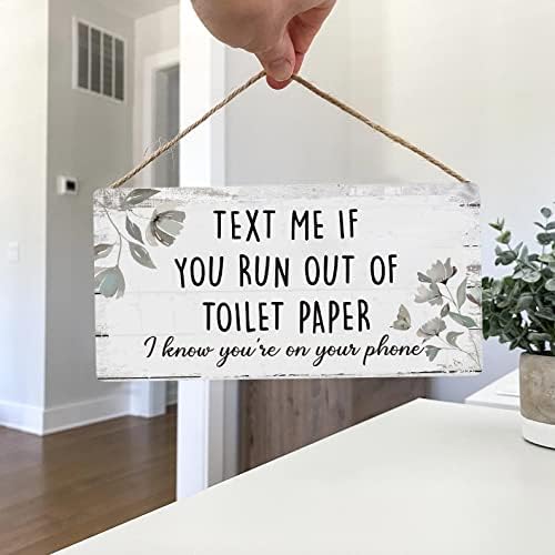 Ywkuiev Смешна фарма куќа дрвена висечка знак со јаже - испратете ми порака ако снемате тоалетна хартија, рустикален стил ретро wallидна