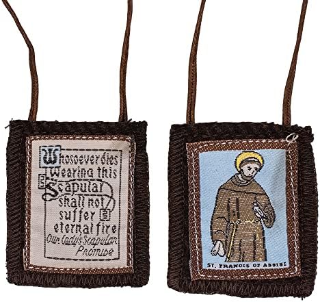 Волна кафеава скапуларна | Католички облечен посветеност | Голем христијански подарок за верски пресвртници како што е Првата света причест и потврда