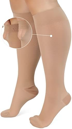АКСО Медицински чиста cpmpression чорапи чорапи, плус чорапи за компресија со големина 20-30 mmhg Екстра широко широко широко колено со теле