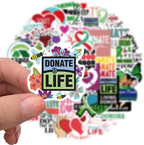 50 парчиња донираат налепници за живот за шишиња со вода, налепници за донирање на органи, зелена црвена лента винил декорации