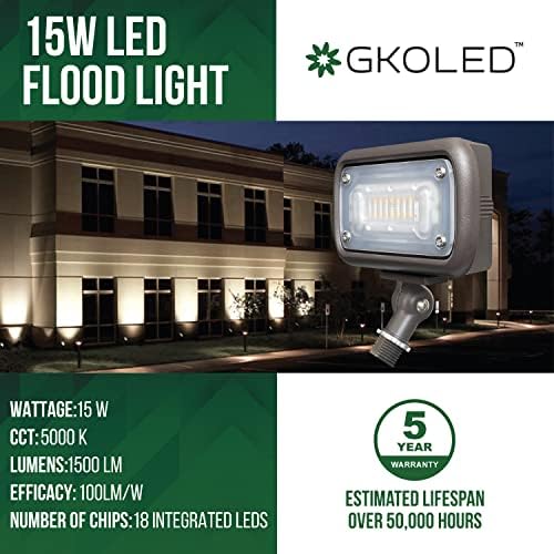 Gkoled 15w предводена од светлина, безбедносен натпревар, 1500 лумени, еквивалент од 50W MH, бело 5000k Daylight White, 120-277V,