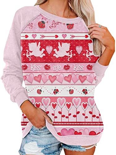 Jjhaevdy Ден на в Valentубените на Денот на вineубените за жени сакаат срцеви букви печати џемпер графички долги ракави пулвер врвови блуза
