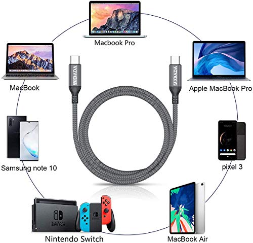 Akoada 2 Pack USB-C до USB-C 100W кабел 10ft, USB C плетенка за брзо полнење кабел за MacBook Pro 2020/2019/2018, iPad Pro 2020/2019/2018,