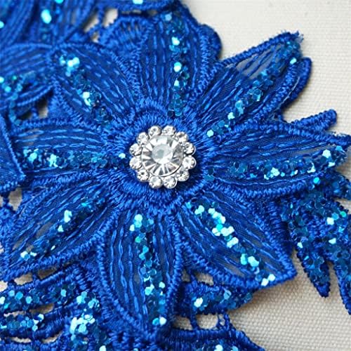 Hldeth 2 парчиња сини секвенци извезени апликации шии сјај цвет лепенка свадбена наметка за невестински облеки за облека за занаети DIY занаети