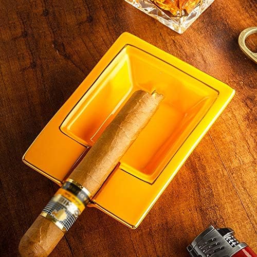 Рамка за правоаголна керамичка пепел од орета, единечна цигара од цигари, дома или надворешно мини пепел, жолта