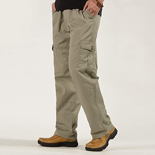 Лесни карго панталони мажи големи и високи масти случајни лабави памук плус големина џеб влечење еластични пантолони од половината-