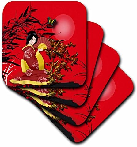 3drose Јапонска гејша девојка во црвена боја со и златни акценти керамички плочки