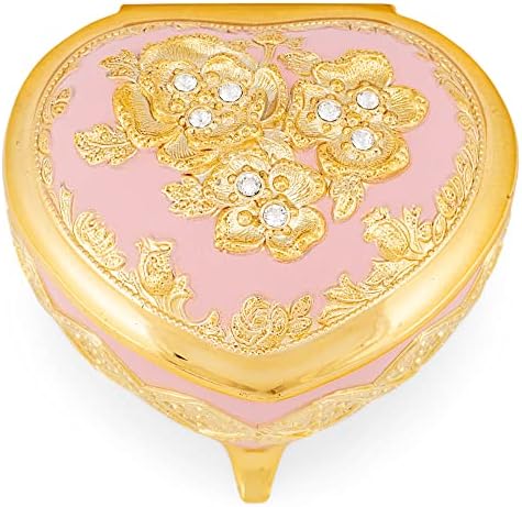 Хаело розово розово цветно злато тон срце метална музичка кутија за накит игра меморија