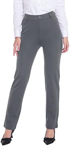 ZTN женски панталони за фустани со 4 џебови влечење на права нога на нозе плус големина за работен бизнис случајно