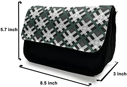 Зачудувачки геометриски случај со молив, модернистички дизајн на тартан, торба со молив со ткаенини со двоен патент, 8,5 x 5,5,