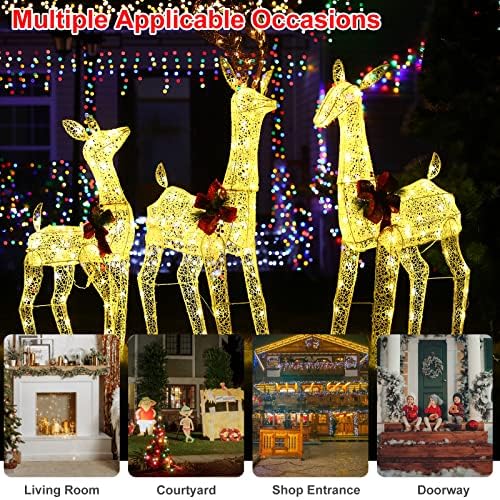 3-парчиња Божиќни осветлени ирваси Семејни Божиќни украси Елен за надворешен двор Божиќна блескава декорација со 230 LED светла, кутија