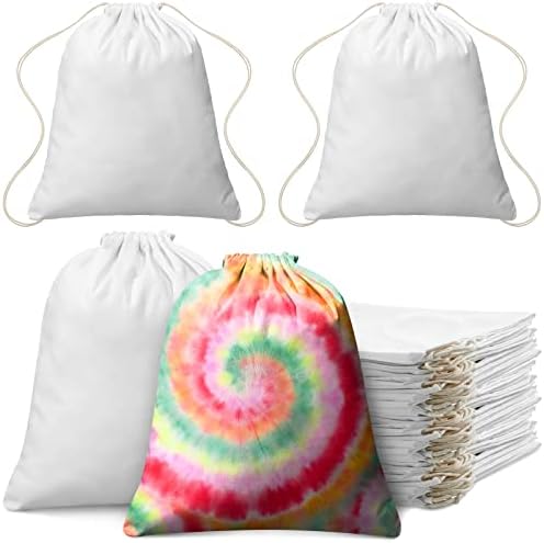 Saintrygo 24 парчиња памучни вреќи за влечење за врзана боја DIY торбички торбички 14 w x 16 h инчи бели вреќи за ранец за вратоврска