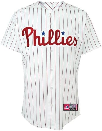 MLB Philadelphia Phillies Roy Oswalt White/Scarlet Pinstripe краток ракав 6 копче Синтетичка реплика Бејзбол дрес пролет 2012 машки