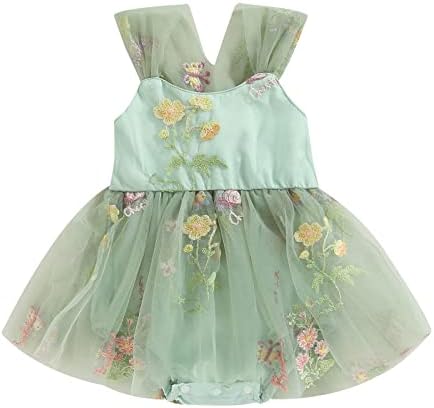 Новороденче девојче девојче ромпер тул цветно везење принцеза скокање роденденска венчаница летна облека