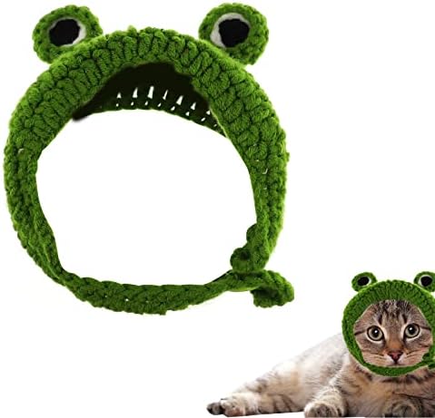 Играчка за домашни миленици мачки костуми капа, смешна форма на жаба, ткаење капачиња миленичиња Додатоци за чешлање за мали кучиња со