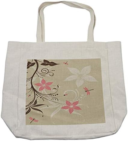 Торба за шопинг на Амбесон Змеј, цветна позадина со ламји и спирални зеленило пупки Елементи за печатење, еколошка торба за еднократна употреба