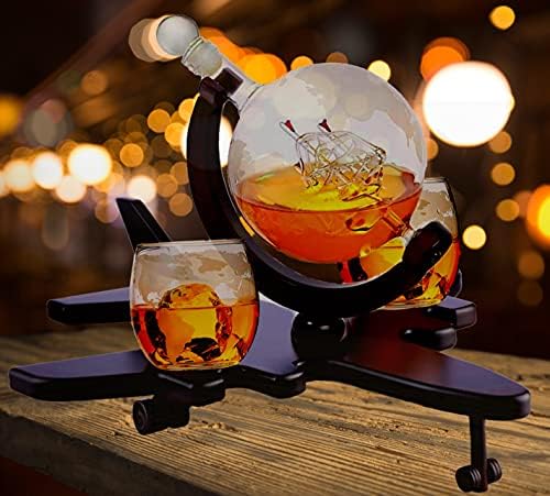 Сет на подароци за виски за виски за виски - Безрат - Безрат - Домашен бар декор алкохол Глобус диспензерот со 2 очила за светски светски очила