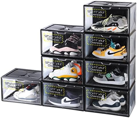 Кутии за складирање на чевли Aikang 8, преголеми 14,9 x11 x 9,25 тврда пластична кутија за чевли, кутии за чевли со магнетна