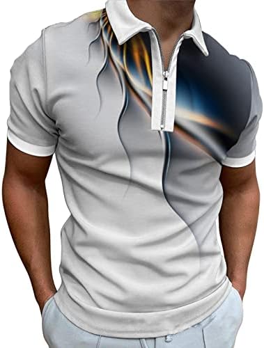Мажи се врзуваат боја спортска кошула за голф лето кратки ракави тенок фит поло маици мода 1/4 патент лапел обичен памучен блуза