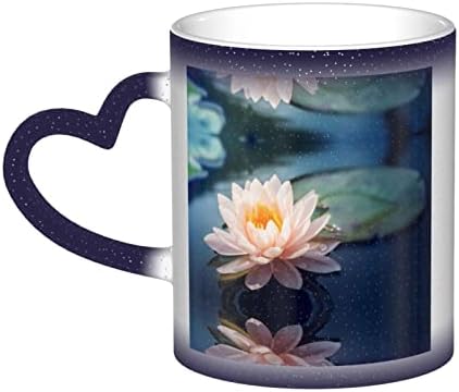 Молија Лотос Цвеќиња печатени Чаши Топлина Чувствителни Боја Менување На Керамички Кафе Кригла, Млеко Чај Чаша, Празник Роденден Подарок
