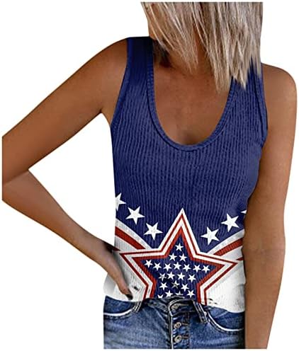 На 4 -ти јули, врвови на резервоарот за кошули за жени, знаме на САД, летни обични маички без ракави, патриотски starsвезди ленти за трчање
