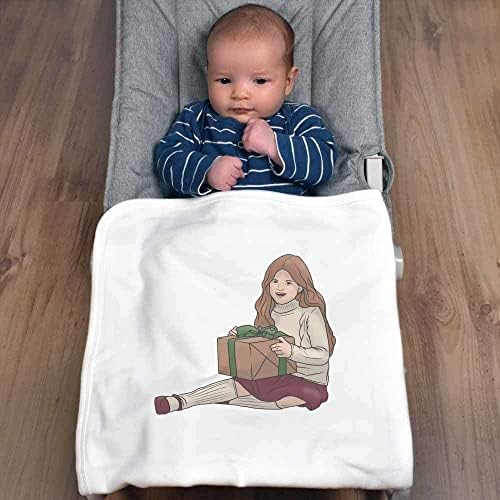 Азиеда „Девојче со сегашно“ памучно бебе ќебе/шал