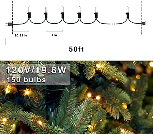 150-броеви LED топли бели мини божиќни светла, кафеава жица од 50 стапки, UL овластена конекција, светло на Божиќни дрвја на