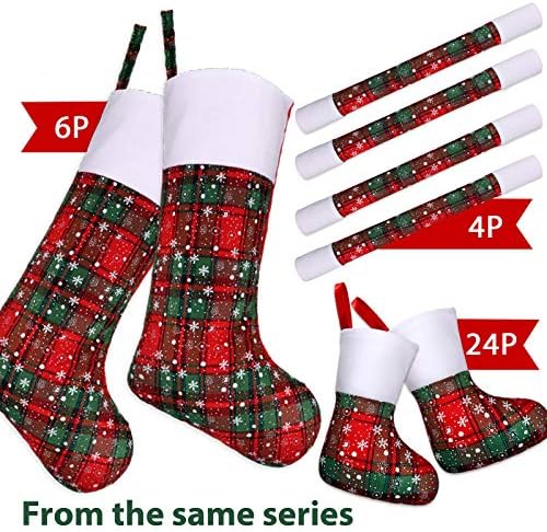 Божиќни чорапи на Лимбриџ, 6 пакувања 18 инчи карирани снегулки печати Божиќни чорапи, Божиќни украси за одмор