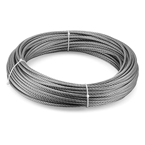 Лексинин 3/16 инчи x 98 стапки кабел за жица со јаже, дебелина од 5 мм, жица од не'рѓосувачки челик, 7x19 Странс Конструкција,