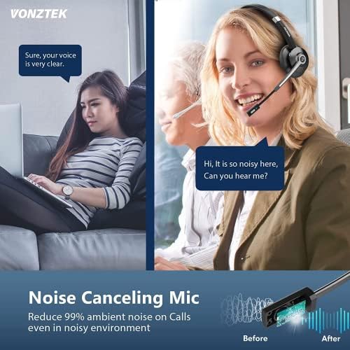 Безжични Слушалки Со Откажување На Бучава Од Микрофон, Bluetooth Слушалки со Приклучок за Полнење На Микрофон/USB Dongle, Надградени V5.0 Безжични