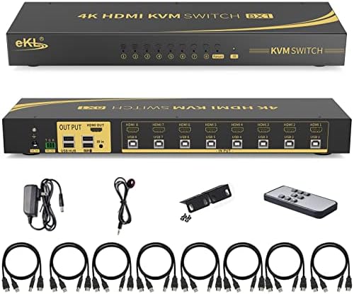 Ekl Kvm Прекинувач, 8 Порта v1. 4 HDMI Kvm Прекинувач Поддржува Размена На Копчиња 4k@30hz 1080P 3D, 8 во 1 Од 8 Парчиња Споделување