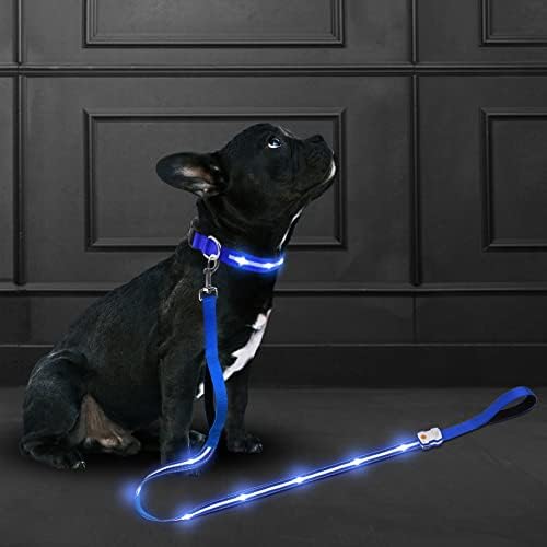 Лаванда ПЕТ 5 FT LED DOG LEASH - Подготвена двојна сообраќајна рачка | 10 часа траење на батеријата, USB -C Брзо полнење светло рефлексивен