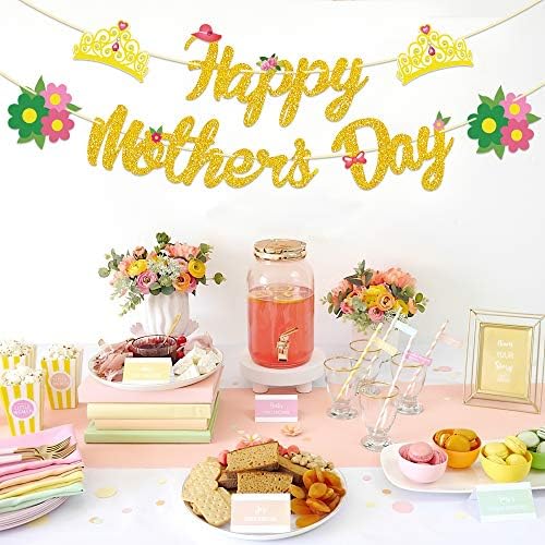 Забави Среќен Банер За Денот На Мајката Златен Сјај - Украси За Денот На Мајката - Украси За Забави За Денот На Мајките - Банер За Денот