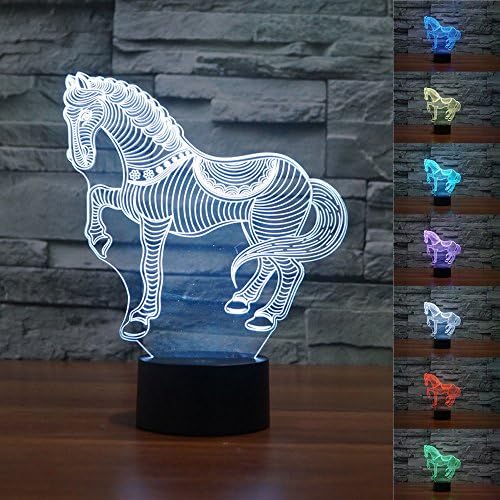 Superniudb 3D Animal Nightlights Horse Zebra 3D ноќна светло табела за табели Оптичка илузија ламби 7 светла за промена на бојата