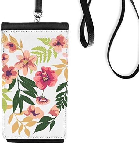 Цвеќиња лисја цртаат акварел телефонски паричник чанта што виси мобилна торбичка црн џеб