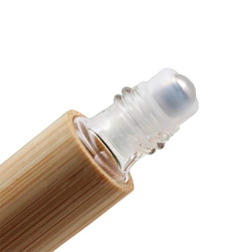 6 парчиња 5мл бамбус ролна на шише за есенцијални масла, чисто стакло внатрешно со природна бамбус дрвена обвивка, преносна масажа не'рѓосувачки