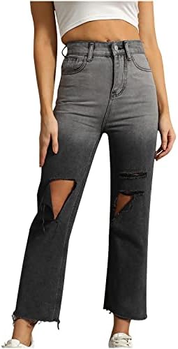Narhbrg Y2K Високиот пораст фармерки Панс за женски слаби истегни фармерки со високи половини јуниори уништени тексас панталони