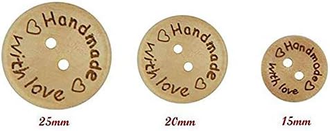 100 парчиња рунда 2 дупка рачно изработено со loveубовно дрвено копче Вуд декоративно копче за DIY занаетчиски додаток за украсување за шиење