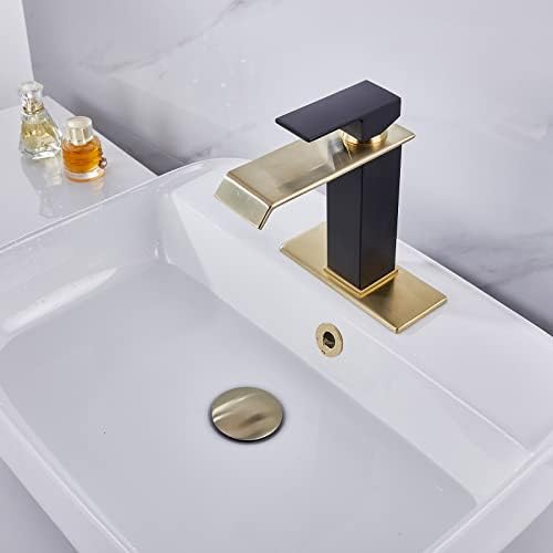 Водопад тапа бања четкана златна црна слив за суета мијалник за мијалник единечна рачка 1 дупка со плоча за палуба, поп -одводниот