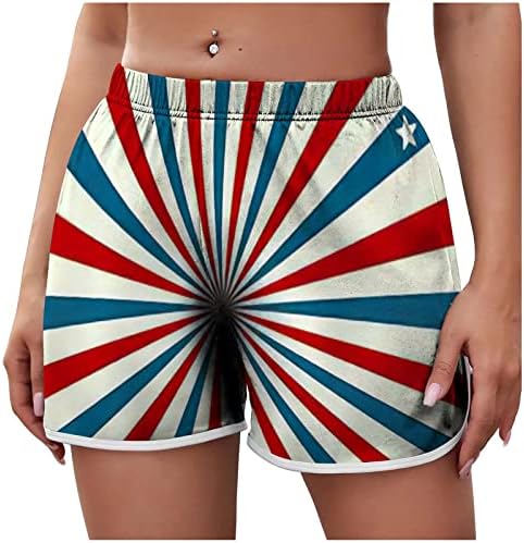 Јинс Денот на независноста шорцеви за жени удобни случајни еластични половини од плажа од табла со лесни панталони со џебови