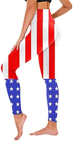 4 -ти јули високи хеланки на половината за жени со знаме на САД, кои работат со хеланки Ултра мека четкана затегната теретана панталони