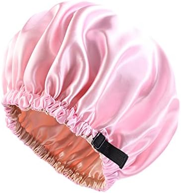 Сатенска хауба прилагодлива големина на главата Спилка свилена хауба за жени мажи со двојно слој сатен наредени капаче за спиење