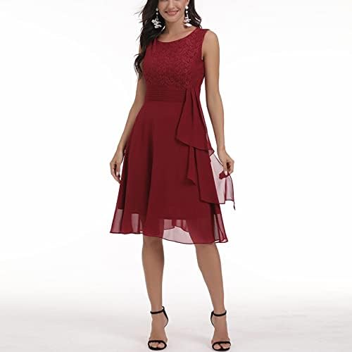 Модерна женска колекција на половината во боја на половината пукна стил на зашиена чипка ретро голем полите тенок фустан